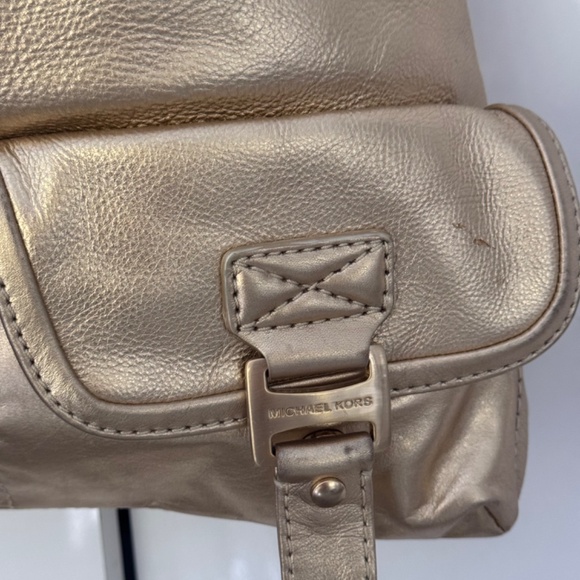 Vintage Michael Kors Leather Metallic Gold Bag Boho shoulder tote  purse - Picture 4 of 17